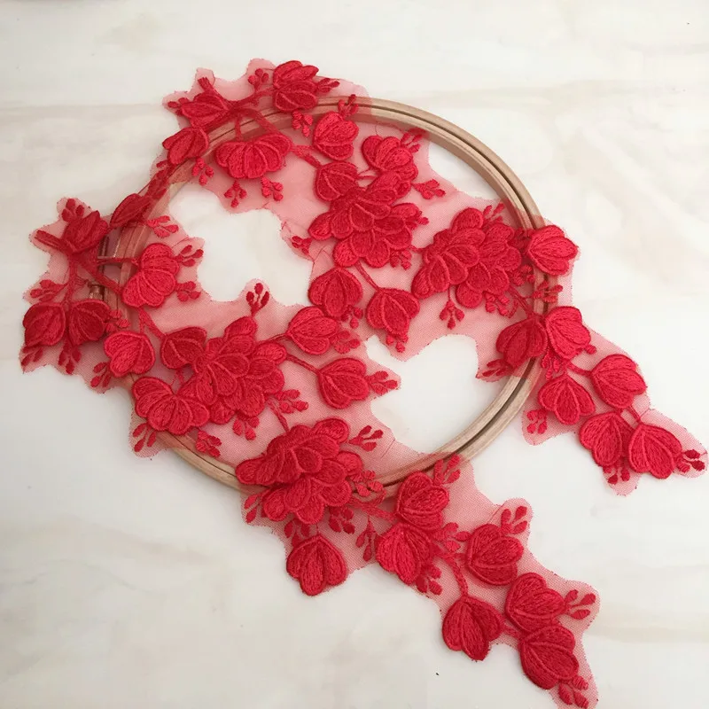 3D leaf flower DIY clothing headwear home decoration mirror flower  Embroidery applique red white