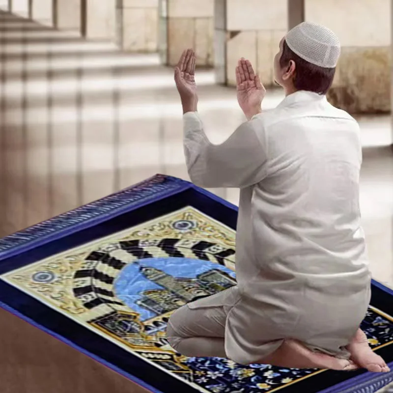 Soft Raschel Prayer Rug Muslim Prayer Mat Islamic Very Thick Prayer Rug   for Eid Travel Ramadan Carpet