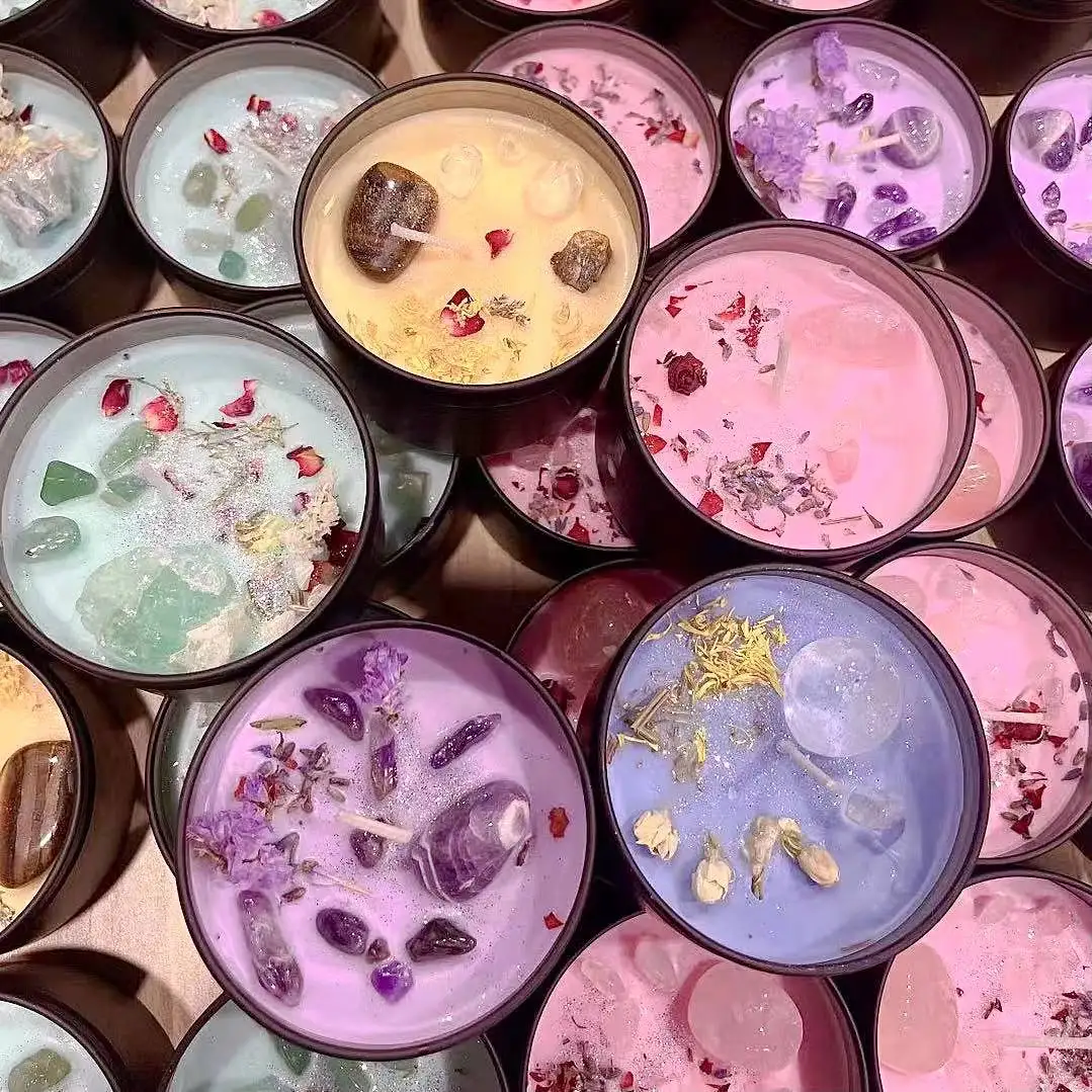 2022 New Design Positive energy small size tea light candle healing stone gemstone spiritual moon phase scented candles