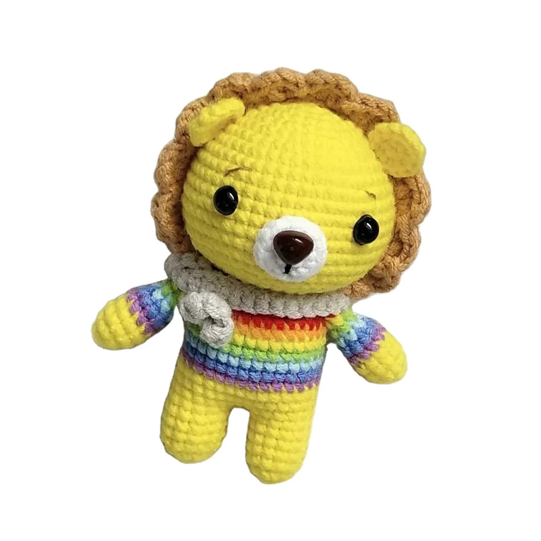 Cute Soft Interior Toy handmade Crochet stuffed animal Kitty Cat lion bear frog Amigurumi Doll for kids Rainbow animal City