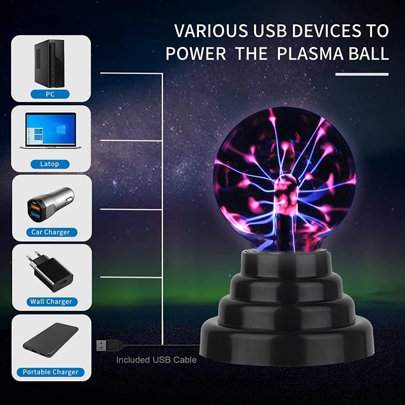 USB 3-дюймовый статический шариковый светильник электрический новинка детский Ночной домашний декор плазменный шар
