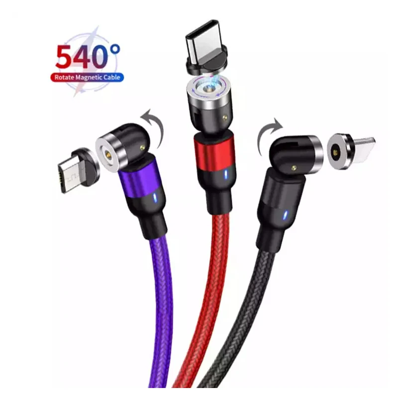 Amazon Hot Wholesale 540 Degree Rotation Magnetic Design Flexible Tray Type-c Portable 3 in 1 Data Cable For Iphone