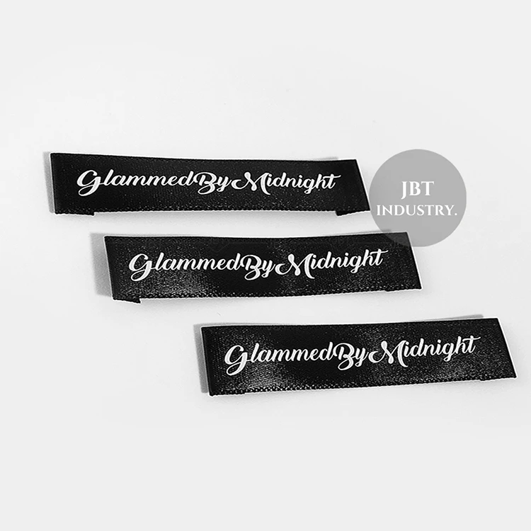 End Folded Custom Private Logo Screen Printed Sew In Pajamas Satin Collar Woven Label For Clothing