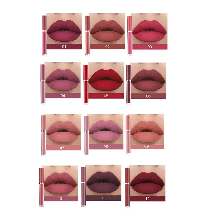 Trendy  Custom 6 Colors Matte Lip Gloss Glaze Set Non Stick Waterproof Vegan long Lasting Matt Liquid lipstick Makeup Kit Box