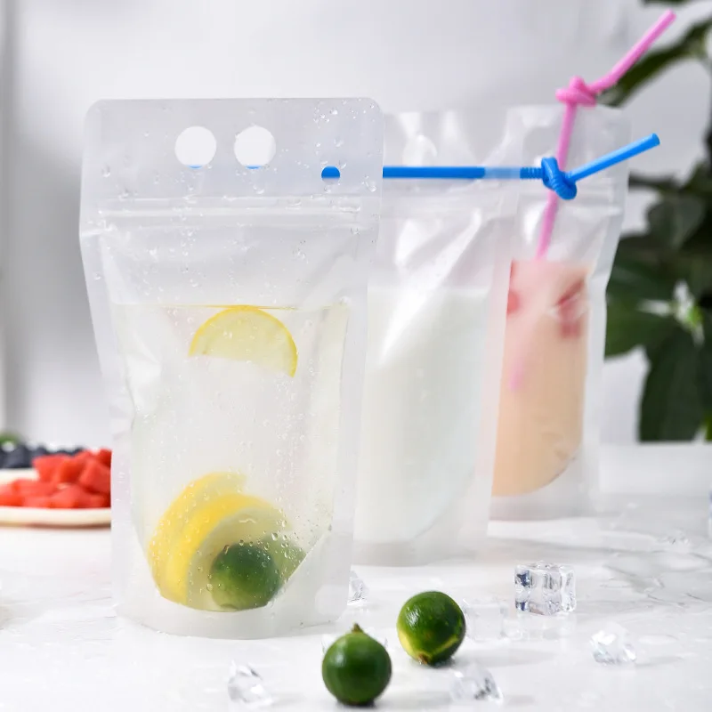 250ml 500ml 1000ml Reusable Plastic Drinking Bag Frosted Transparent Doypack Ziplock Fruits Juice Wine Packaging Bag Hand Held