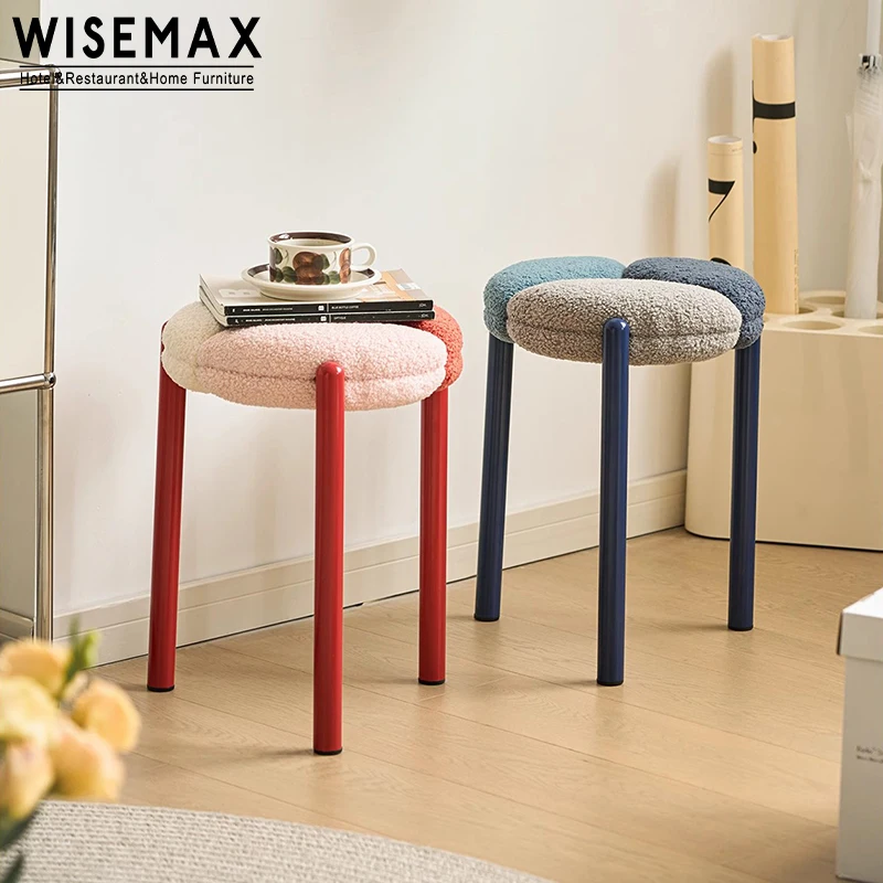 WISEMAX FURNITURE Modern living room furniture sofas corner stool chair lamb wool round stackable metal leg chair dressing chair