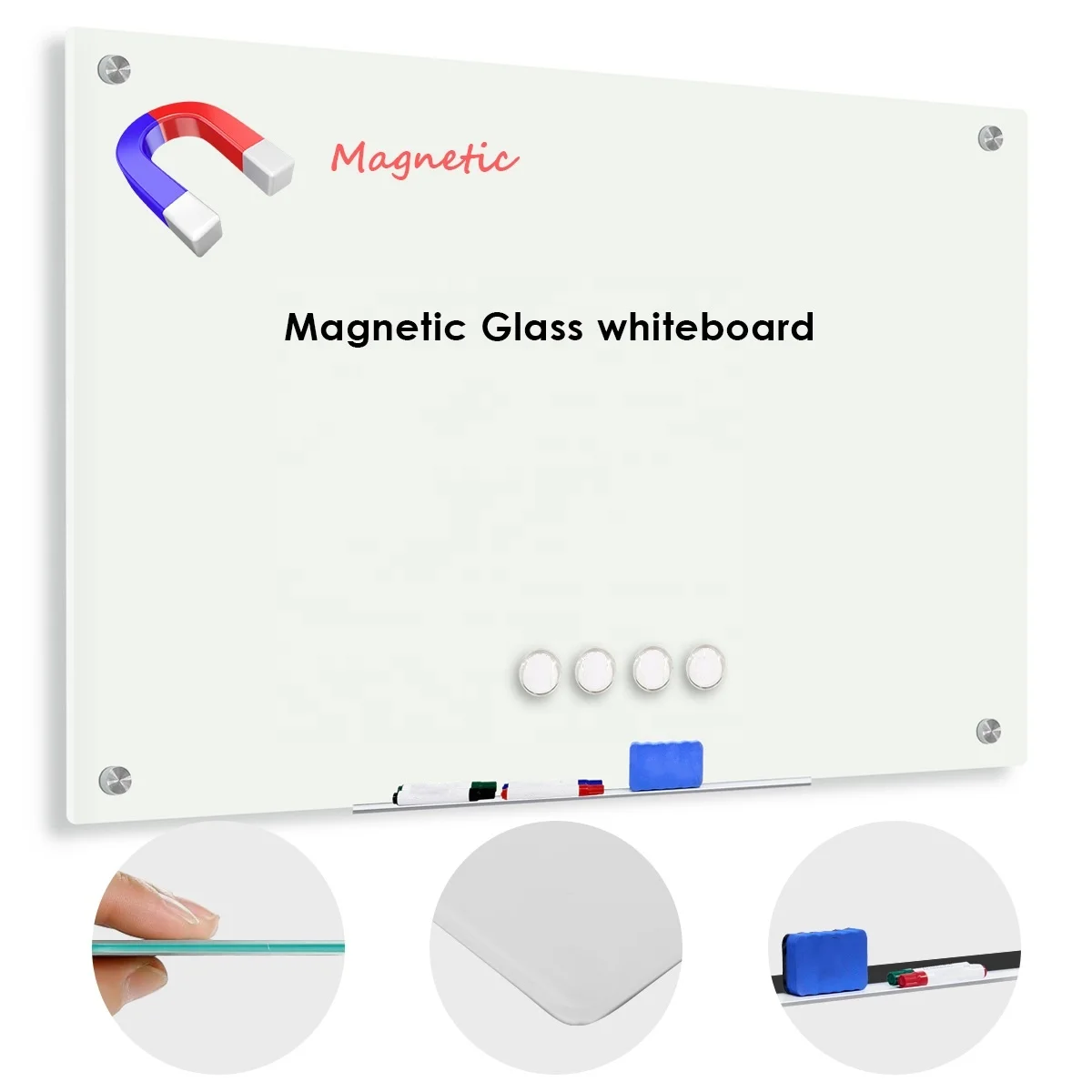 Hot selling office magnetic toughened glass notice whiteboard rectangle