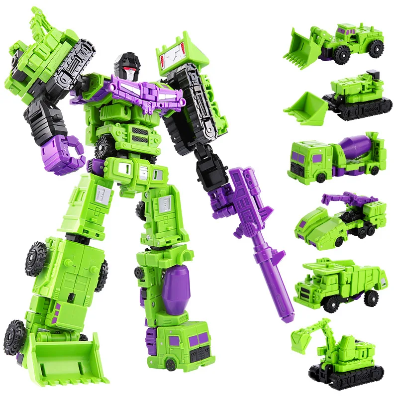 6 in 1 mini size Engineering  Hybrid robot plastic combination transform robot set for boy gift