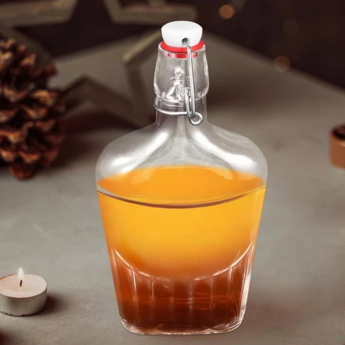 8.5 oz (250 ml) Flask Clear Glass Bottle with Swing Top and Rubber gasket and wire bal