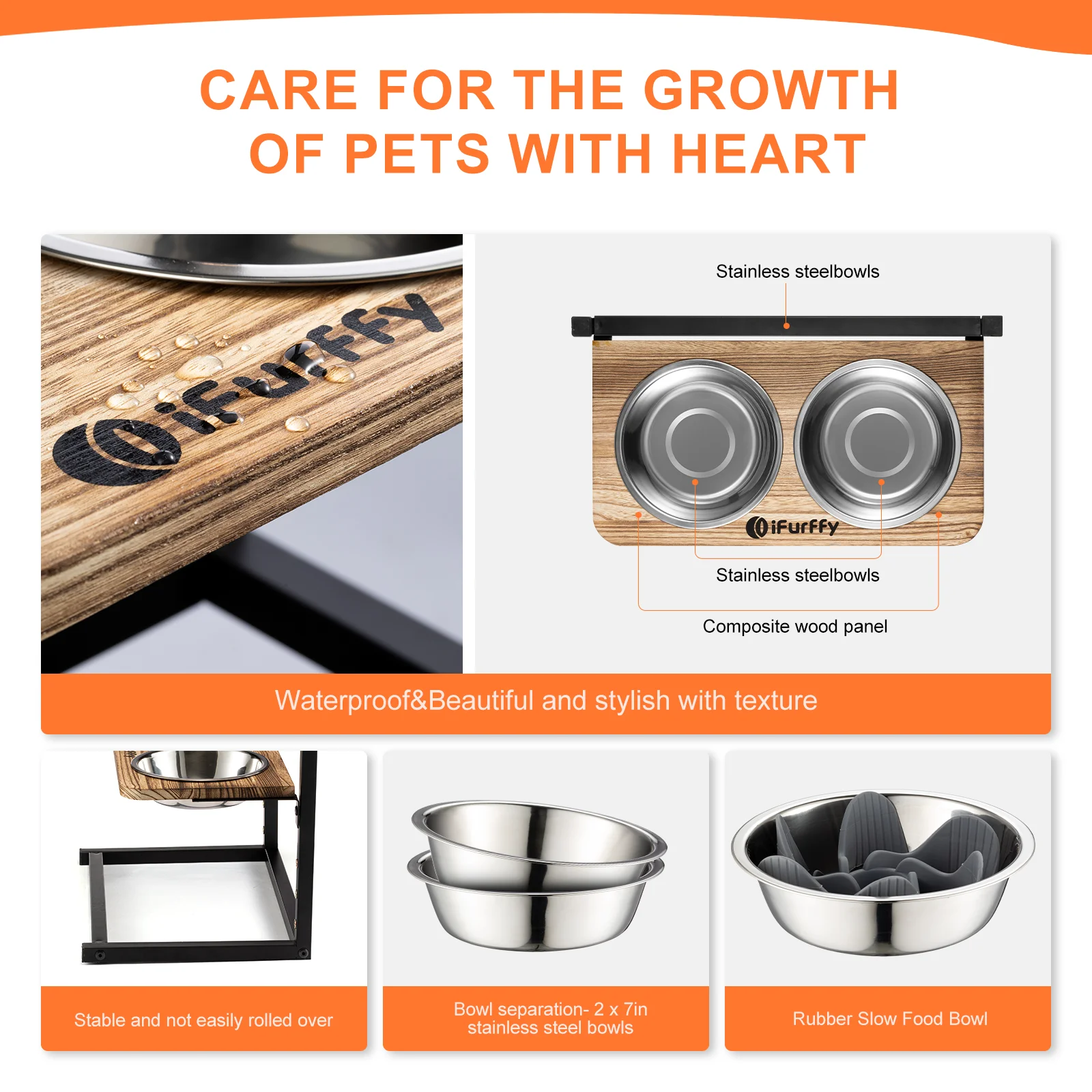 Yee Adjustable Height Dog Bowl Anti-slip Lift Three-layer Stainless Steel Bowl Detachable Pet Feeder