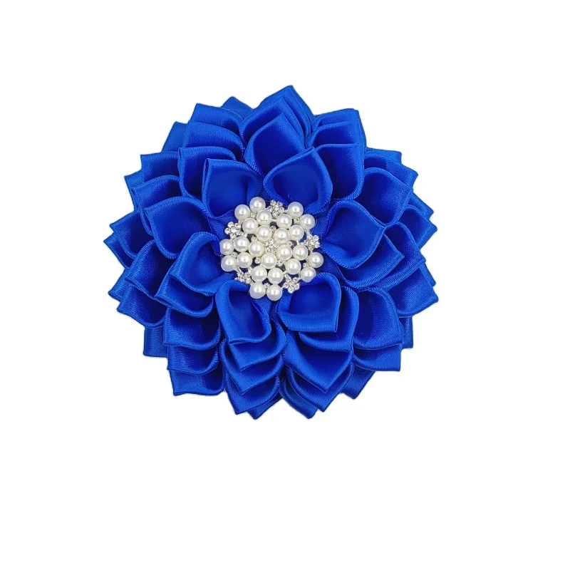 Blue Elegant Petal Flower Pink Brooch with Rhinestone Pearl for Women