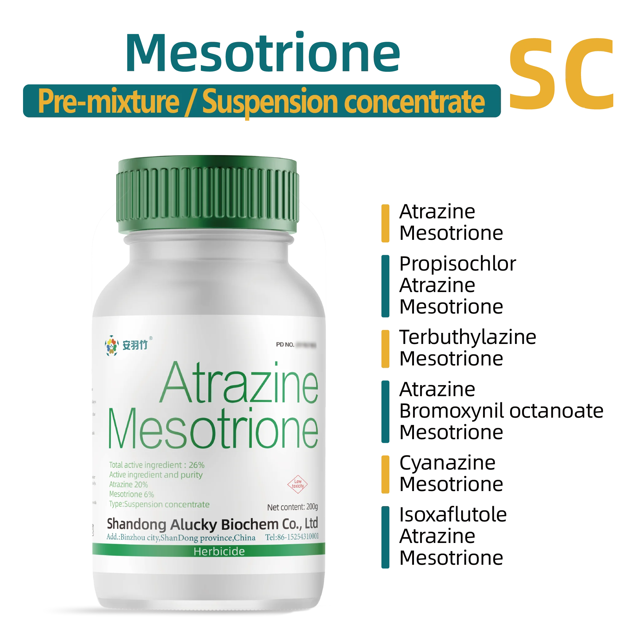 104206-82-8 Suspension concentrate SC Mesotrione herbicide Mesotrione SC Mesotrione 15% sc corn field herbicide