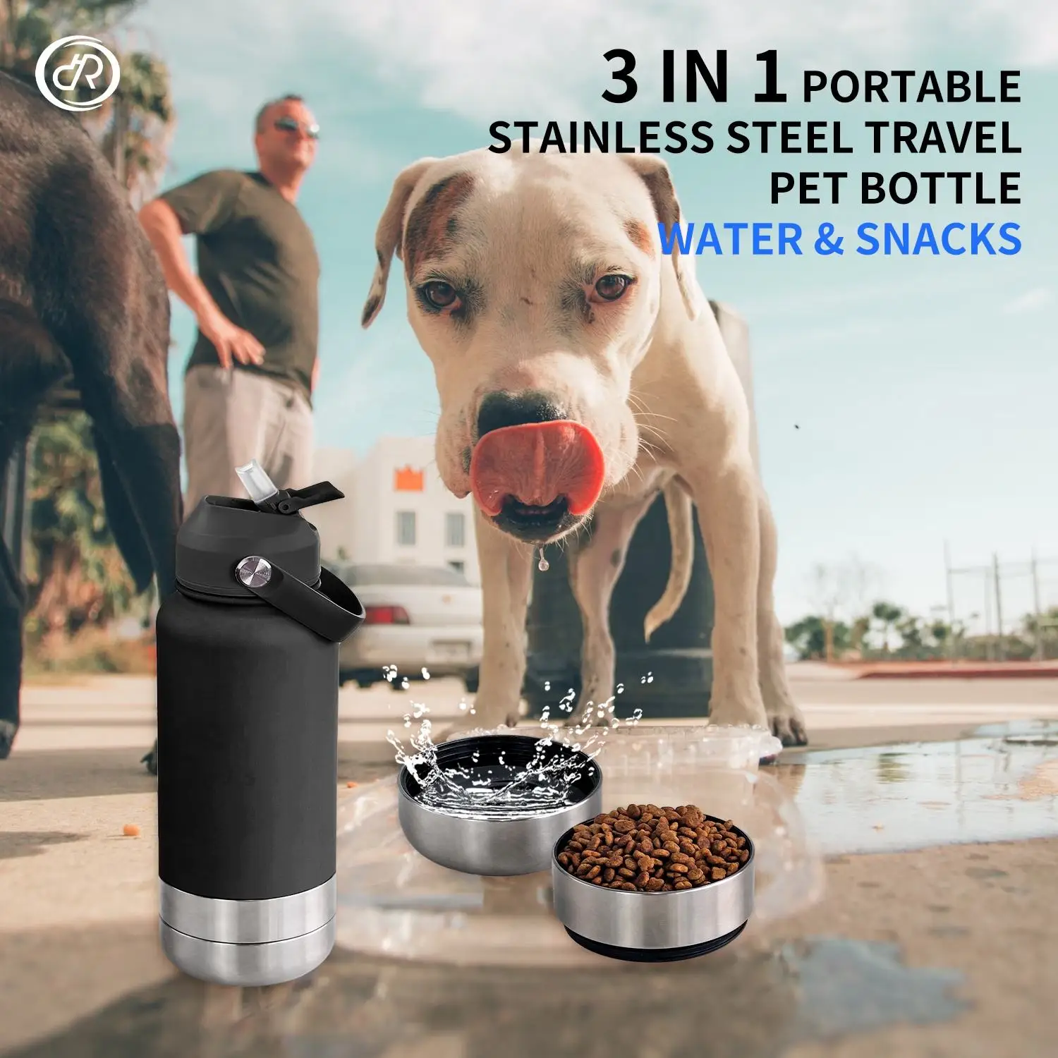 Reusable 24Oz 32Oz 64Oz Portable Water Bottle Pet Feeder Travel Bowl Dog Thermal Bottle with Dog Harness Set