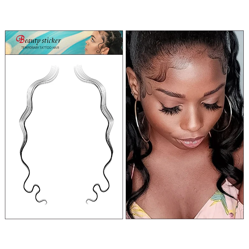 New 5 Styles DIY Baby Hair Temporary Tattoos Sticker Natural Curly Hair Edges Longlasting Waterproof Body Art Template