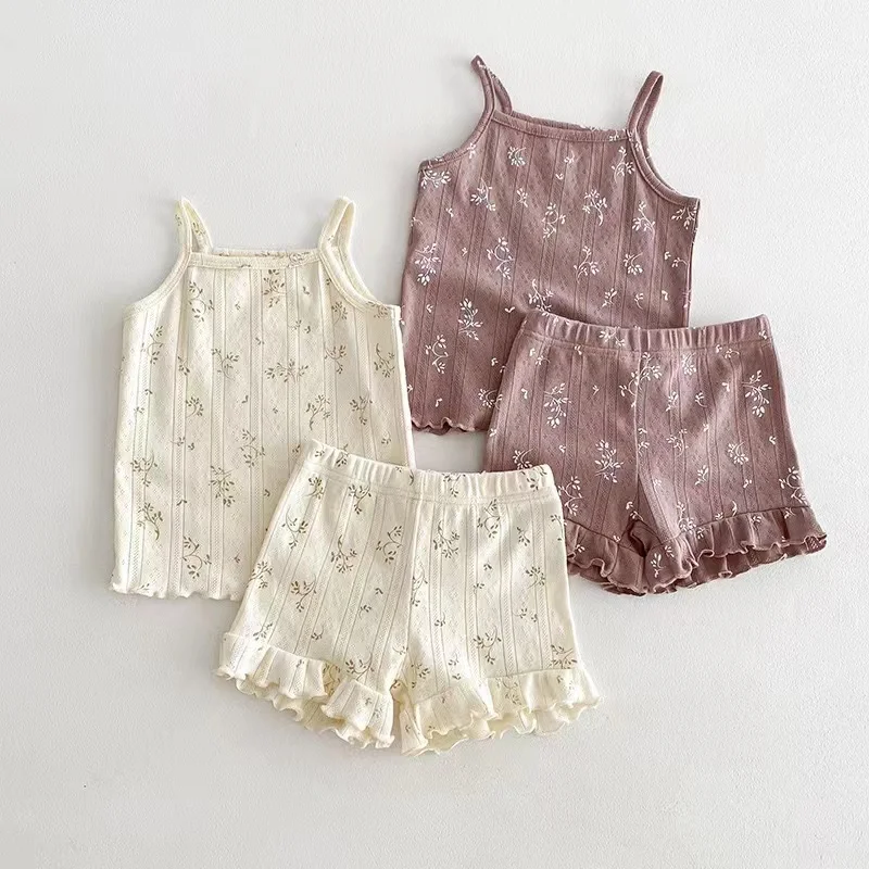 2024 New Summer Girls Printed Suspenders Pajama Set