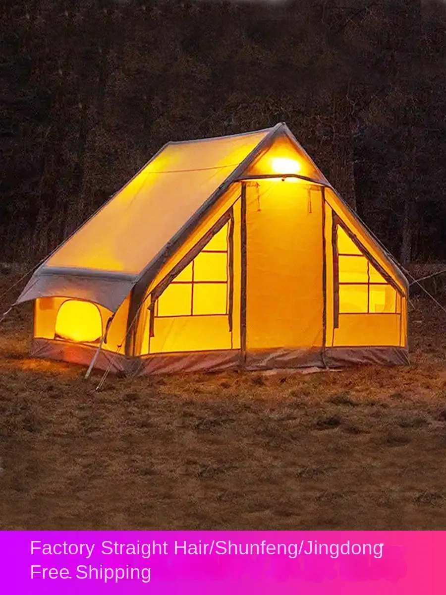 Professional Starry  Rainproof Inflatable Tent PVC Oxford 3-5 People Overnight Camping Travel Equipment Cabin Ridge Type