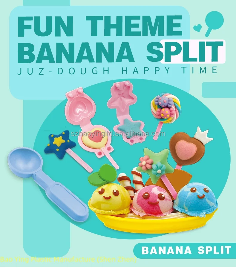 DlY Banana Boat Ice Cream Plasticine Light Clay Set Kids Play Dough Toy with Production Molds Tools