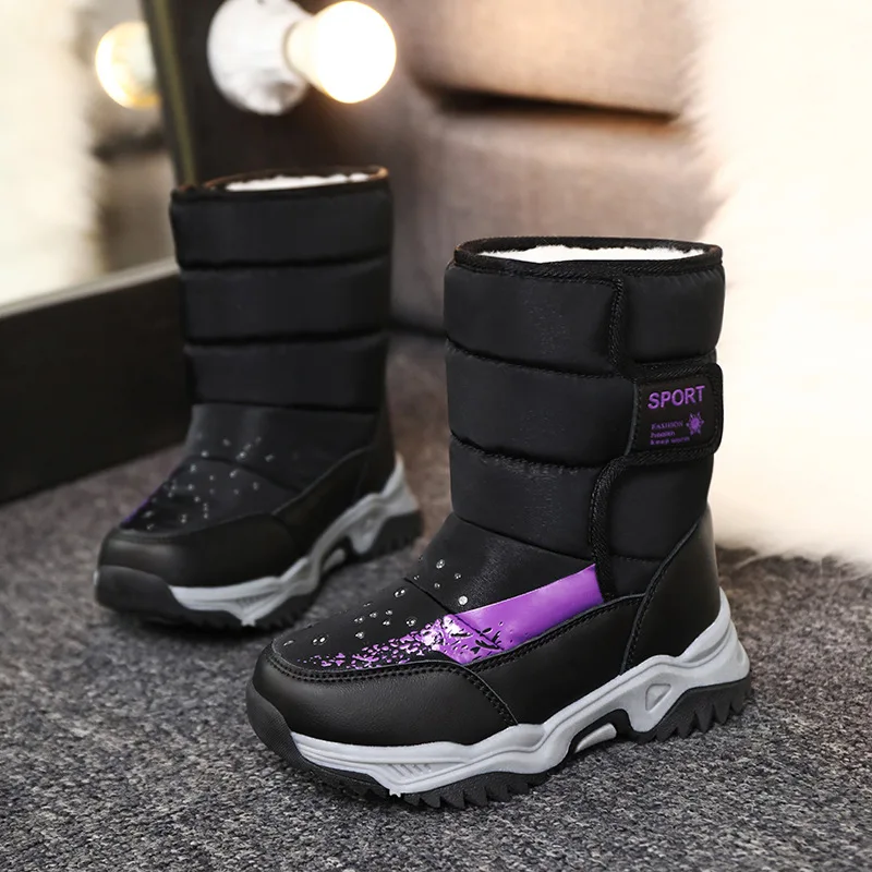 Boys Girls Winter Boots Waterproof Lightweight Kid Snow Boots with Fur Outdoor