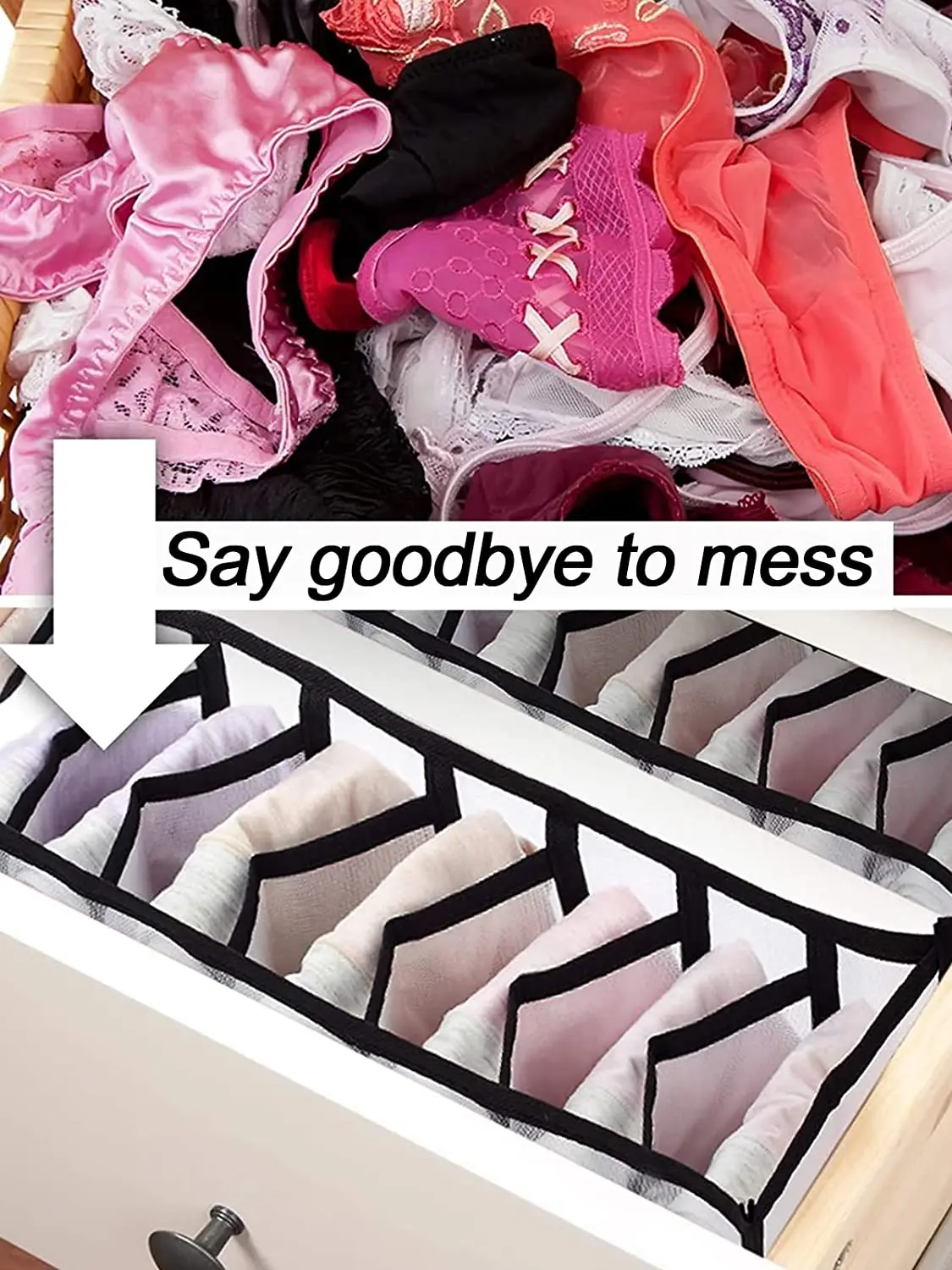 Pack of 5 Underwear Drawer Organizer Set Foldable Storage Divider Boxes Includes 6/7/7/11/11 for organizer socks and bras