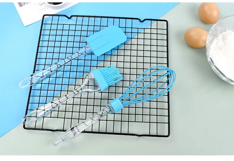 Silicone Non-Stick Heat Resistant Kitchen Cooking Utensil Set for Mixing (1 Spatula, 1 Brushes, 1 Whisker)