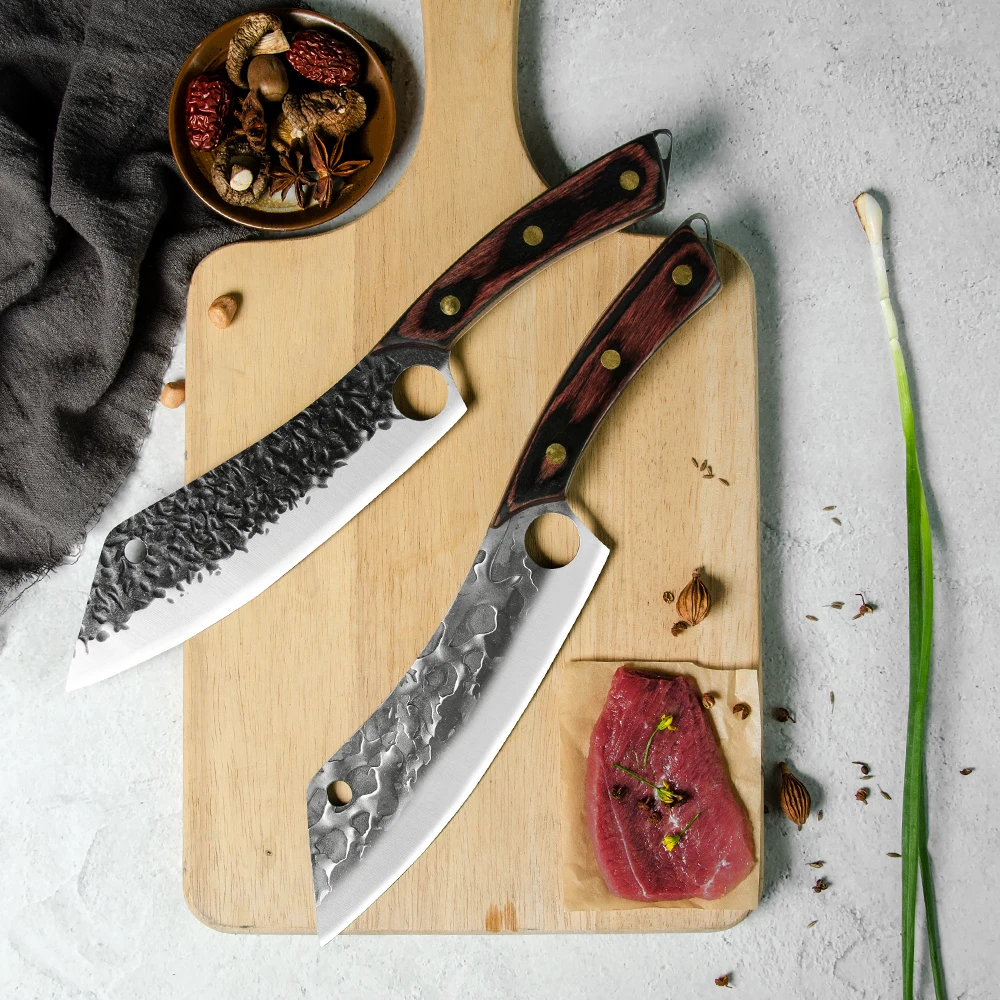 Xingye Factory Customized Logo Full Tang Handle Finger Hole 8 Inch Stainless Steel Meat Cutting Chinese Kebab Fish Slicing Knife