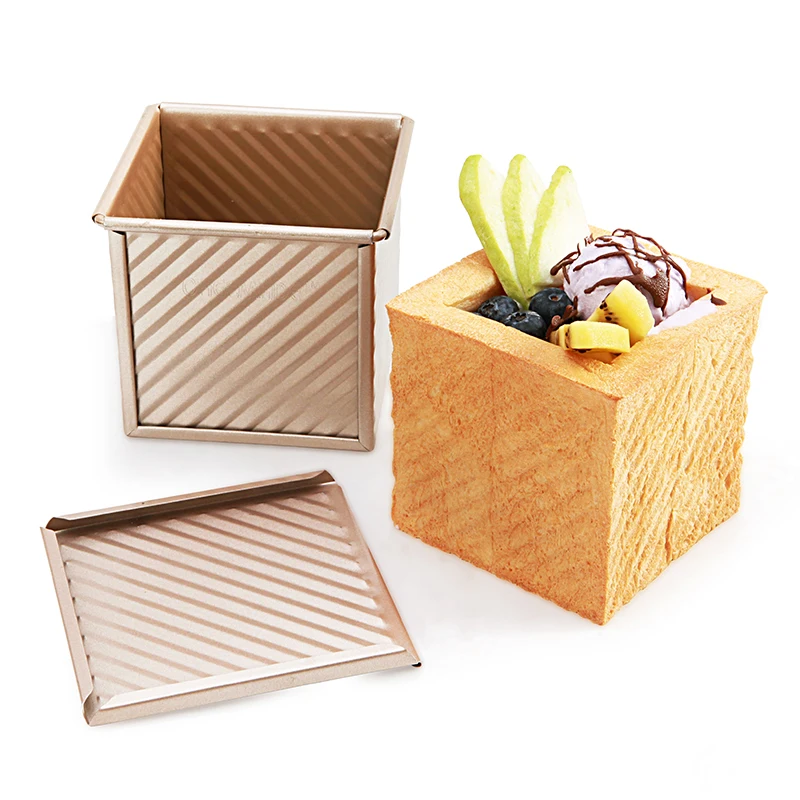 CHEFMADE Toast Box Non-Stick Corrugated Square Mini Oven Bakeware Baking Tray Baking Dish Loaf Pan With Lid