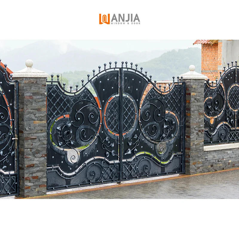 WANJIA driveway iron gate wrought iron front gate security wrought iron main gate metal doors