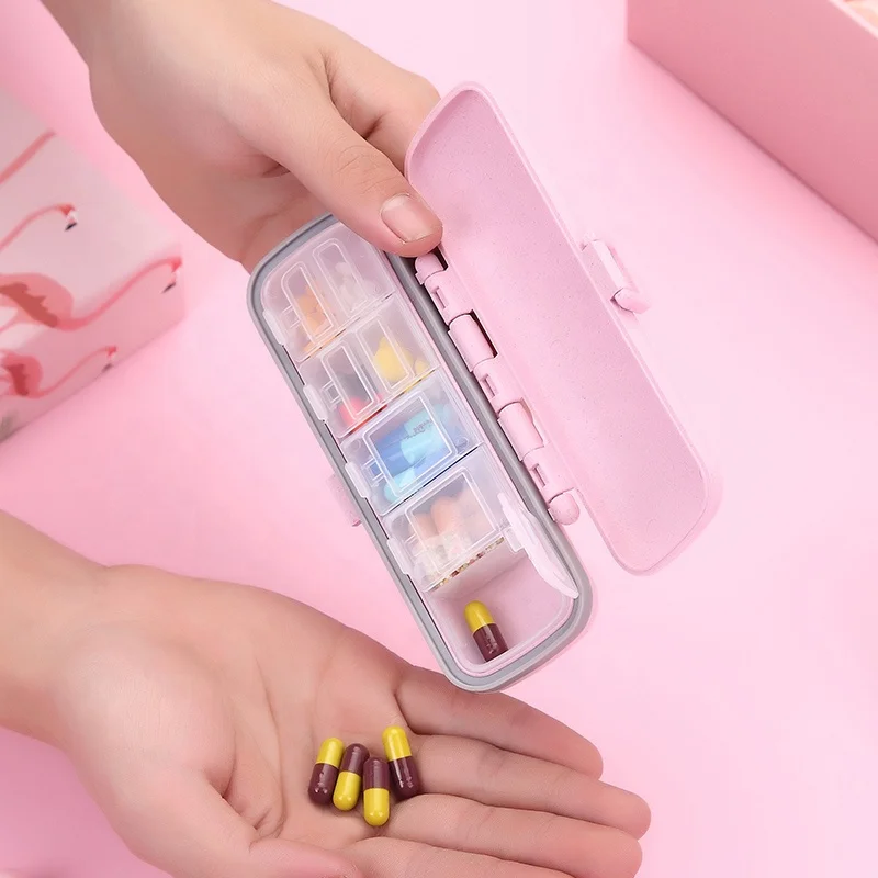 WORTHBUY Wheat Straw material Weekly Portable Medicine Box Daily Pill Case Kitchen Storage Container Pill Organizer