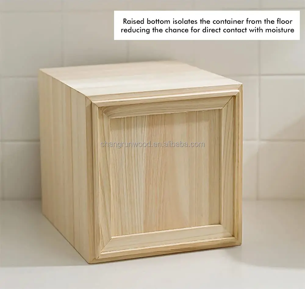 Wood Cube Box Laser Cut Large Size Wooden Rice Box Wooden Rice Storage Container With Lid And Measuring Cup