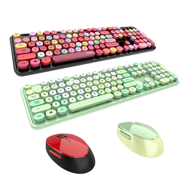Abs Material Color Pink Green Round Keys Keyboard And Mouse Combo Punk Slim Quiet Wireless Keyboard And Mouse Set