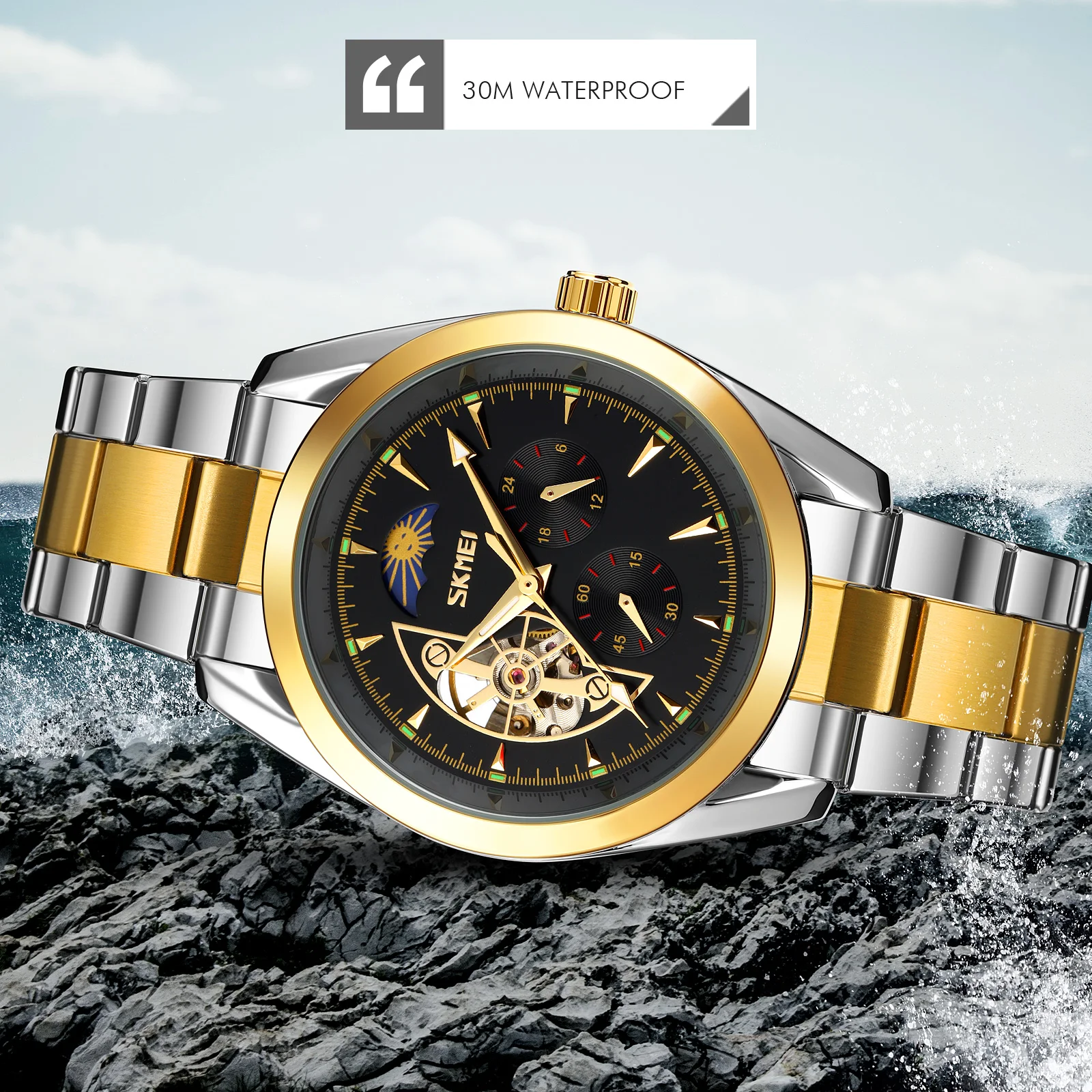 2021 New Arrival Skmei 9237 Factory Price mechanical watch Water water Resistant stainless steel automatic mechanical watch