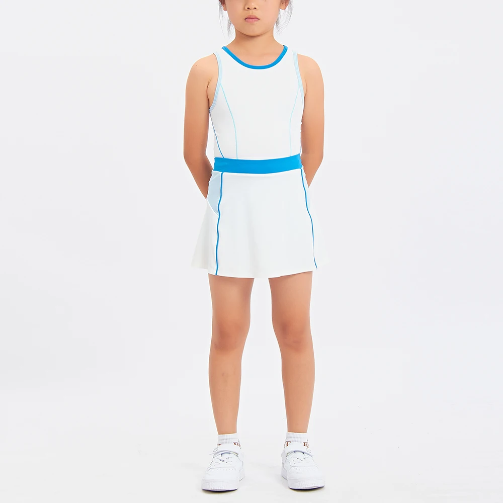 Быстросохнущее дышащее теннисное платье без рукавов для упражнений корейское Спортивное платье Детское теннисное платье с бюстгальтером и шортами