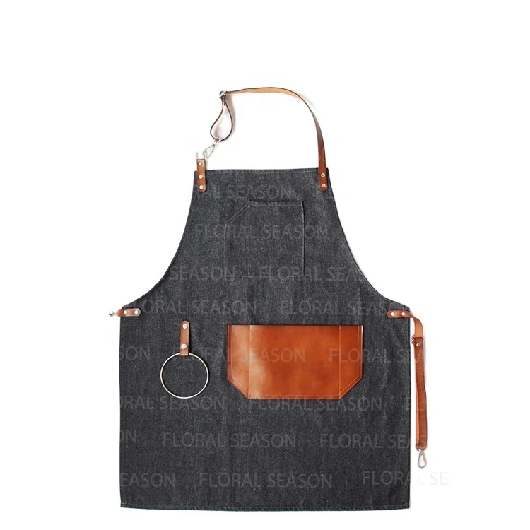 Custom Fashionable Adult Big Leather Pocket Waterproof Apron For Kitchen And Grocers