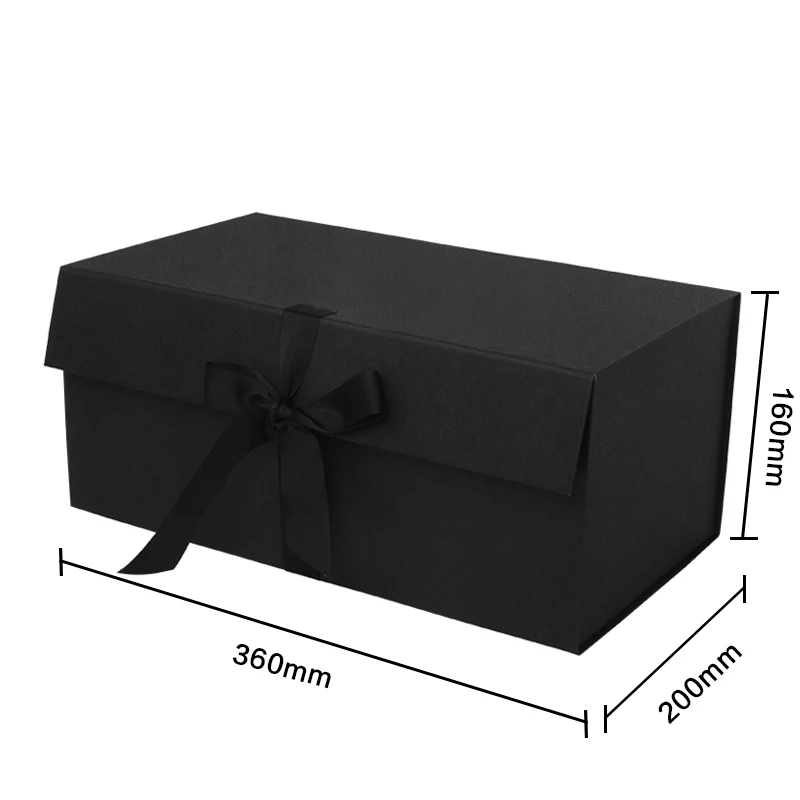  Black Packing Gift Box Customized Simple Folding with Ribbon Universal