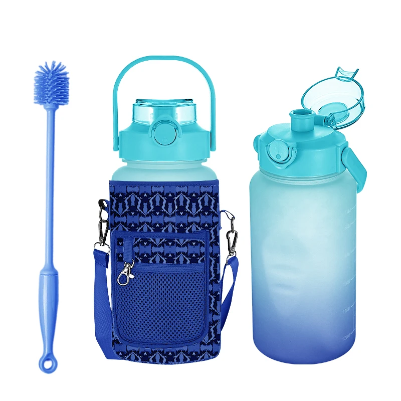 Tritan BPA Free Water Jug 64oz Motivational Plastic Gallon Water Bottle With Time Marker Straw for Fitness Gym Sports