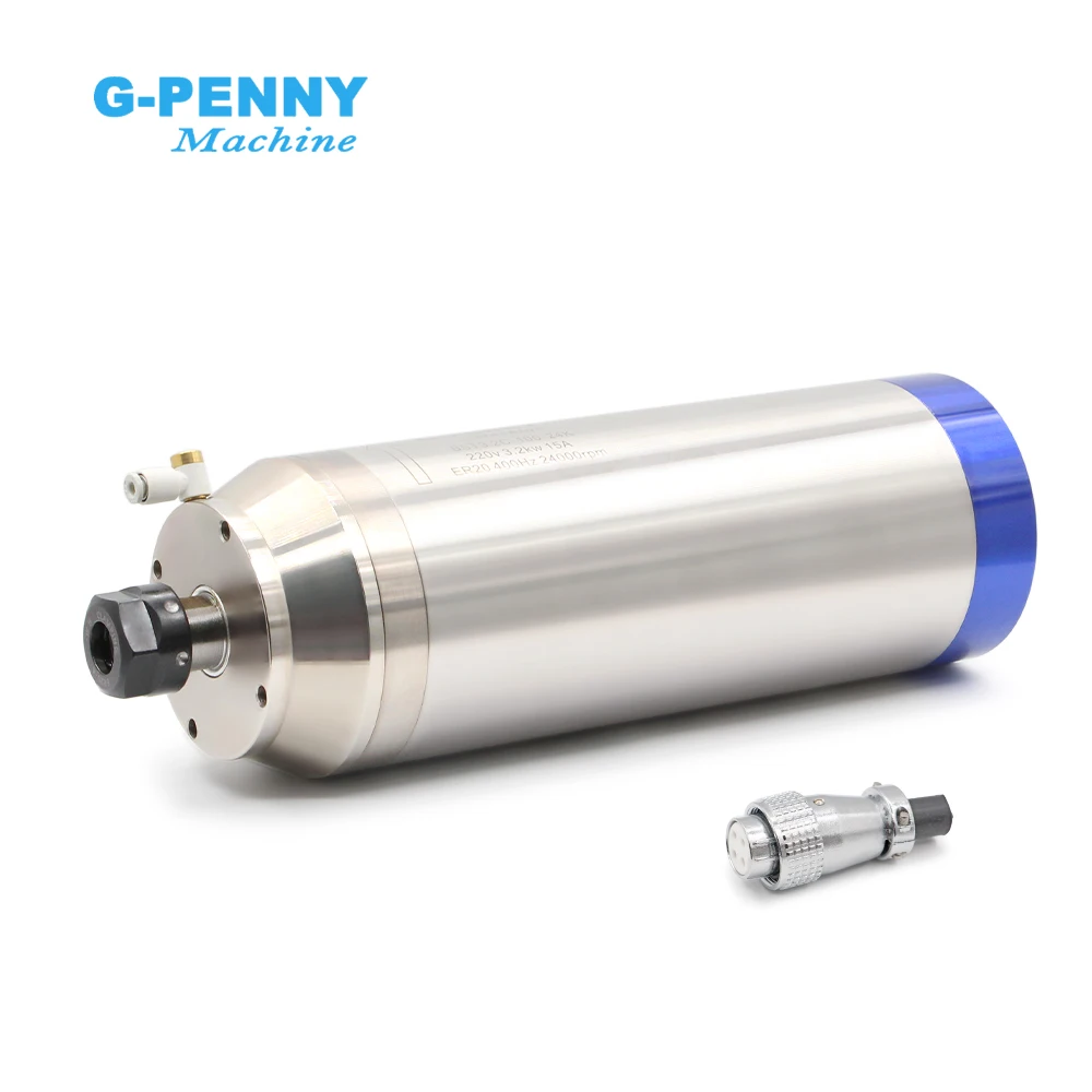G-penny 3.2kw ER20 Stone Working Spindle Motor Water Cooling Gas Nozzle Bullet Type 220v /380v 4pcs Ceramic Ball Bearings