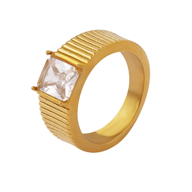 2022 Summer Fashion New Stainless Steel 18K Gold Retro Style Light Luxury Texture Couple Models Inlaid Zircon Ring