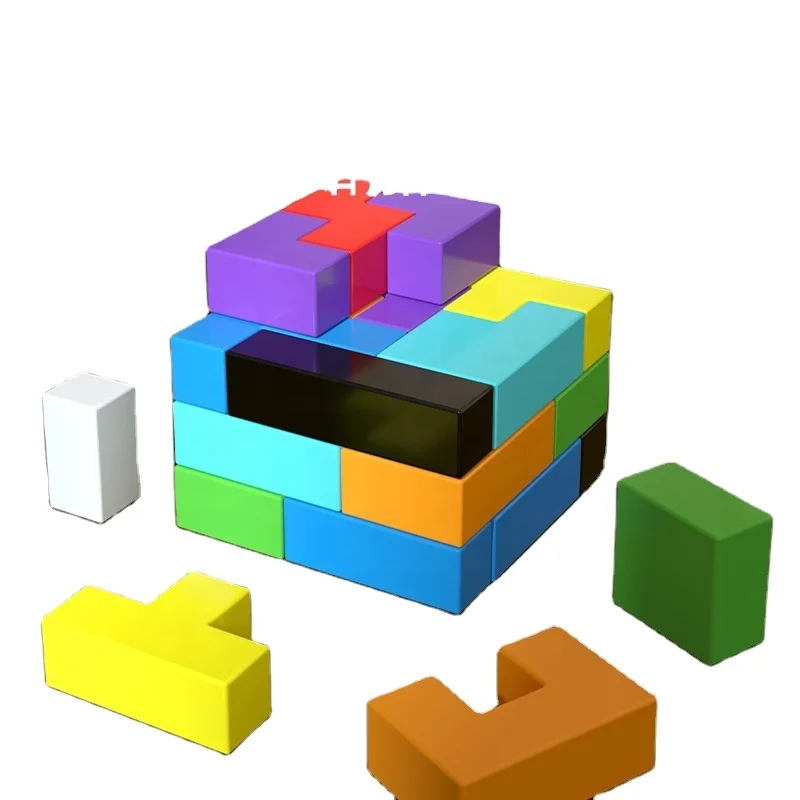 Russian Blocks Brain Teaser Jigsaw Puzzle  Colorful Geometric Shape Building Blocks Wooden Game Educational Board Toys