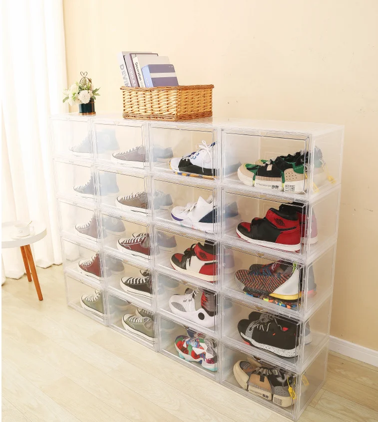 Collapsible Magnetic Door Open Plastic PP Home Organize Detachable Sneakers Shoe Storage Box