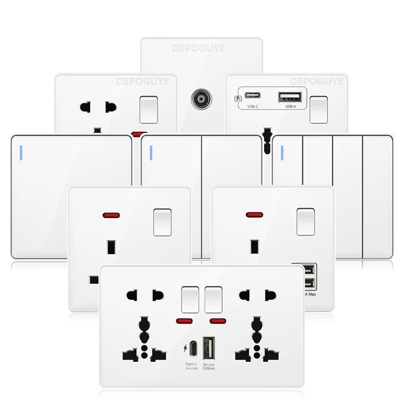 Универсальная 5-контактная пластиковая розетка 3.1A USB C 1/2/3/4 настенный Электрический выключатель разъем для быстрой зарядки 18 Вт