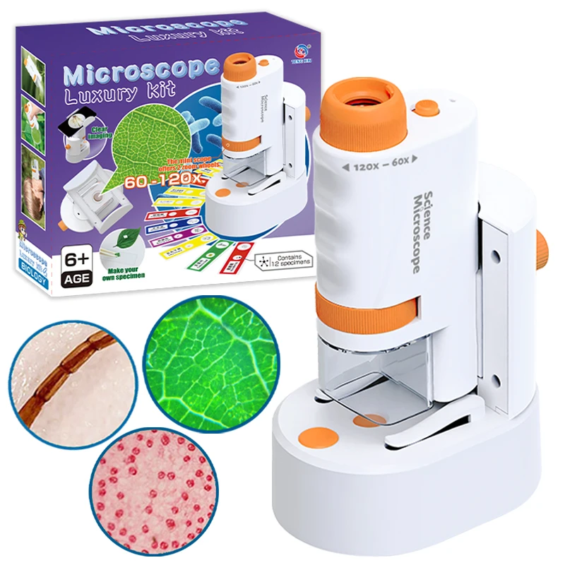 Wholesale Kids Educational Toys 60-120x Pocket Microscope Kit Biological Science Experiment Kit with Microscope Slides