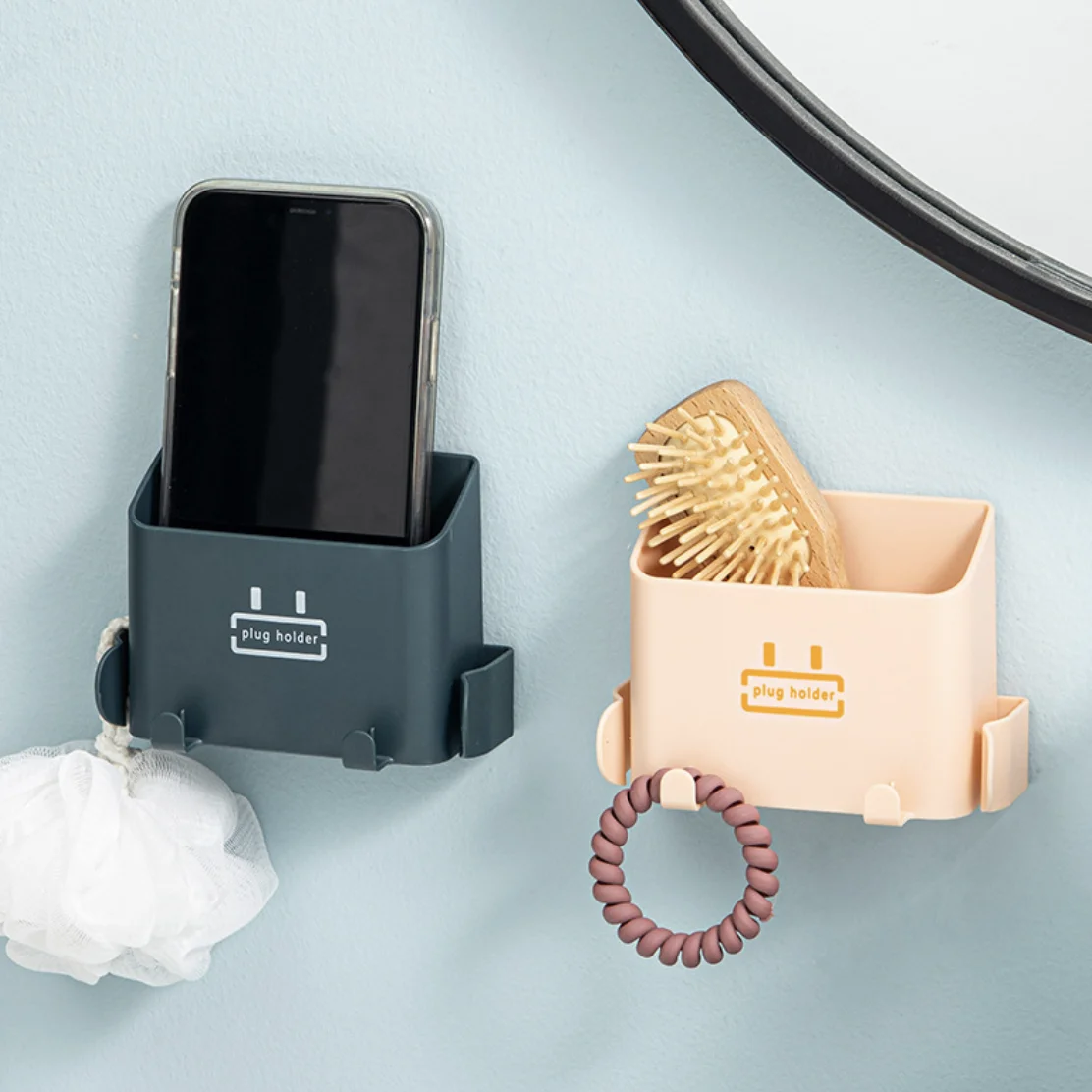 Wall Fixed Mount Holder Mobile Phone Charging Stand Lazy Hanging Wall Charger Storage Box Multifunction Holder