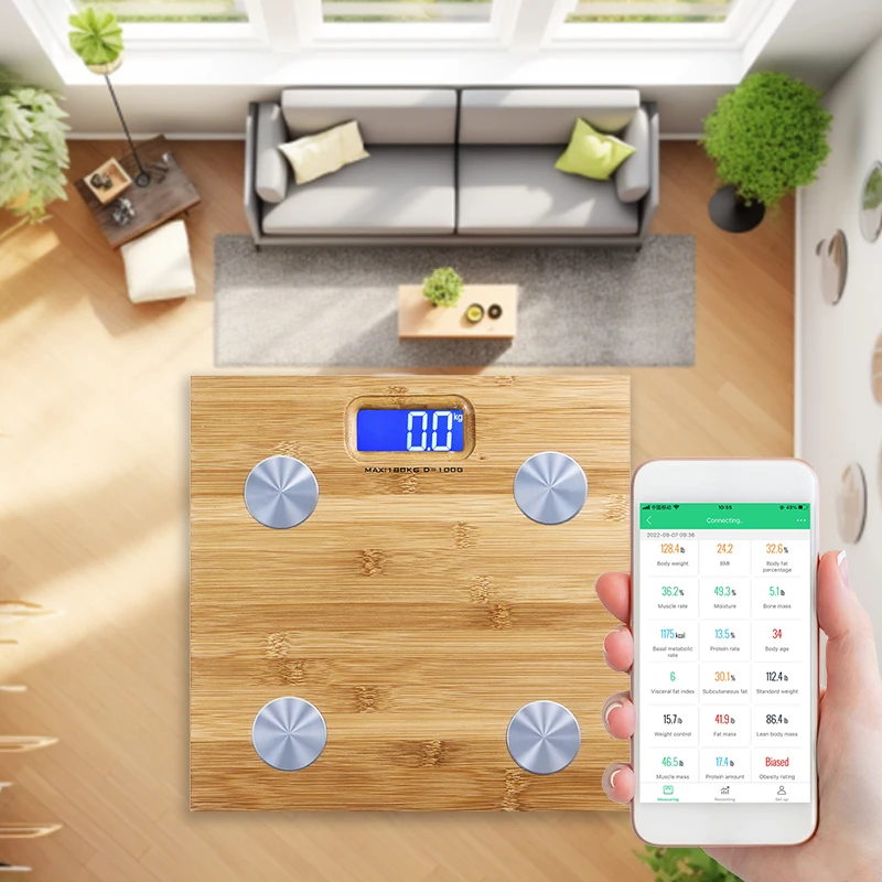 Factory OEM Low Price Bamboo Platform Body Fat Scale Digital Household Fat Bmi Weighing Scale Electronic Bathroom Scale