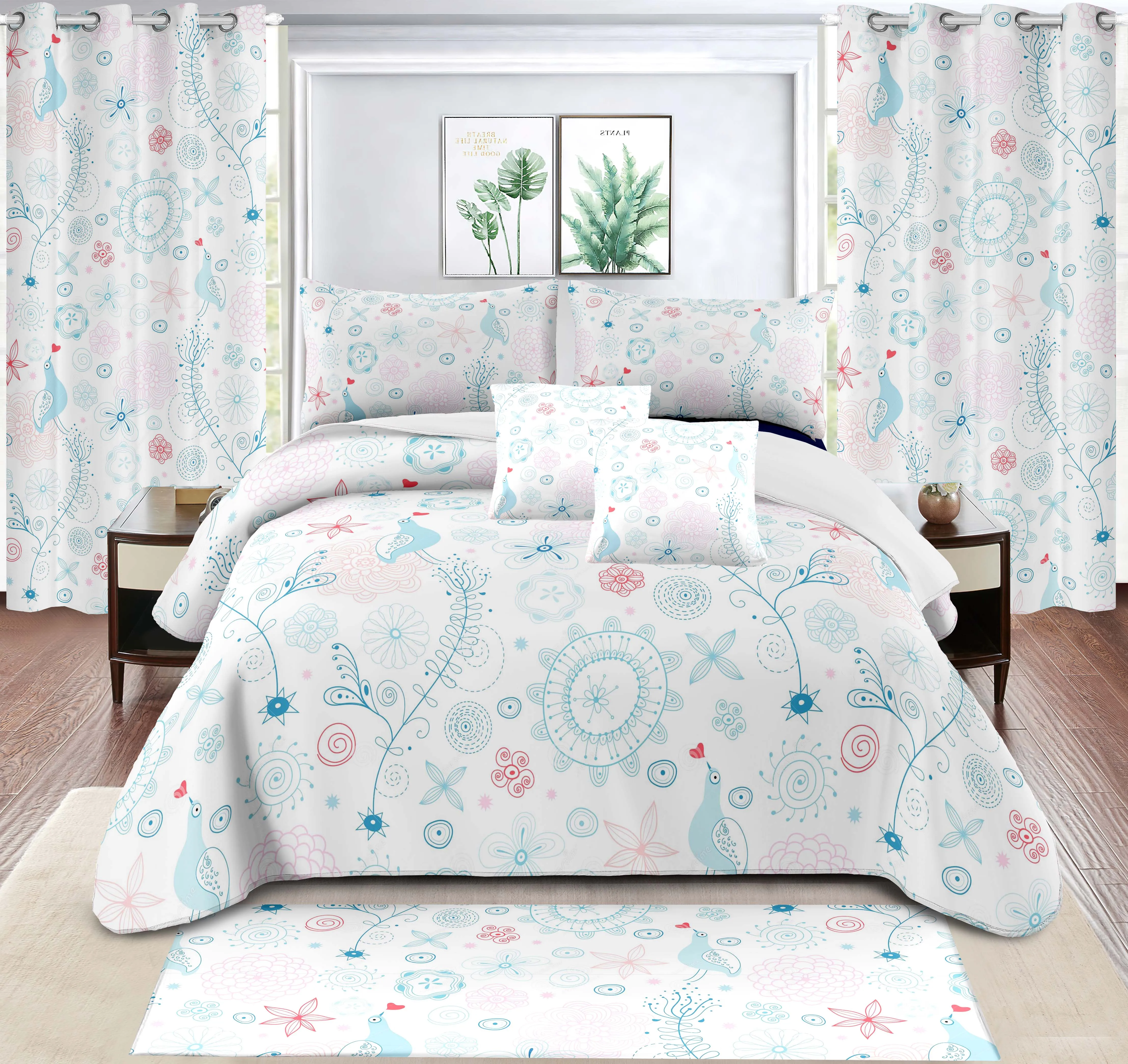 luxury embroidery printing modern style bed bedsheet comforter duvet cover curtain bedding set