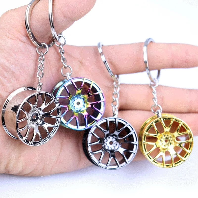 Creative Mini Car Automobile parts Metal Keychain Turbo Gear Hub Brake Disc Shock Absorber Keyring