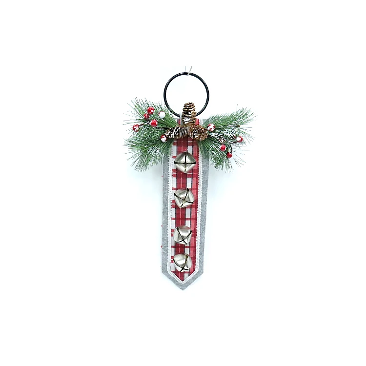 Leaves Embellishment Long Strip Cloth Pendant Shopping Christmas Red Striped Bell Door Hanging Christmas Decorations Green Pine