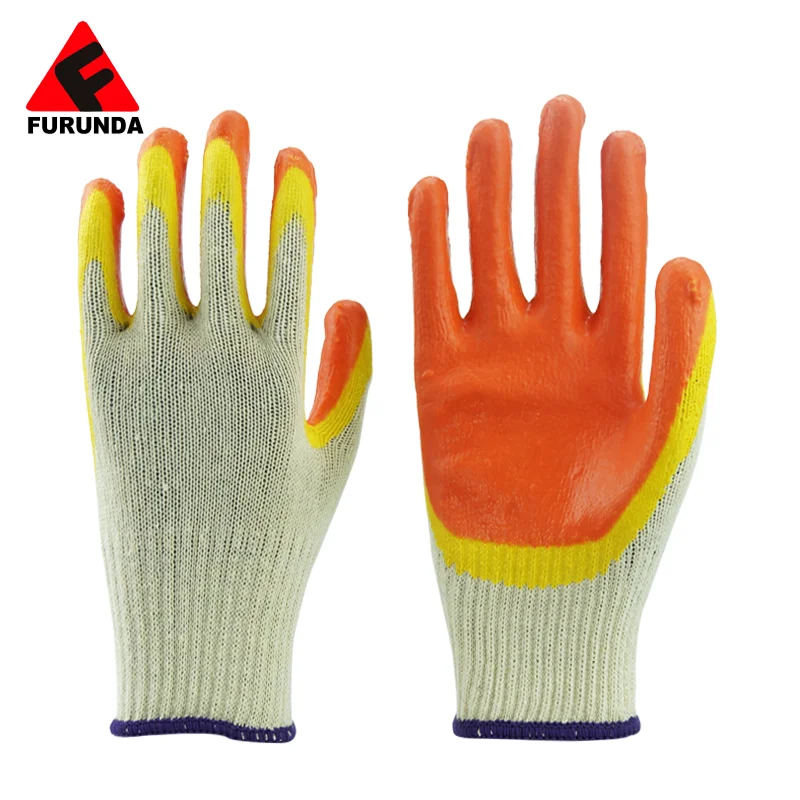 Cheap Red Latex Coated Cotton Work Gloves Flat Green Latex Palm Grip Construction Hand Work Construction Safety Gloves