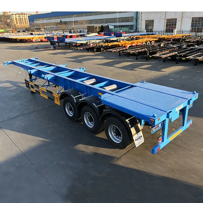 Factory price 3 axle flatbed chassis trailer container transport skeleton semi-trailer