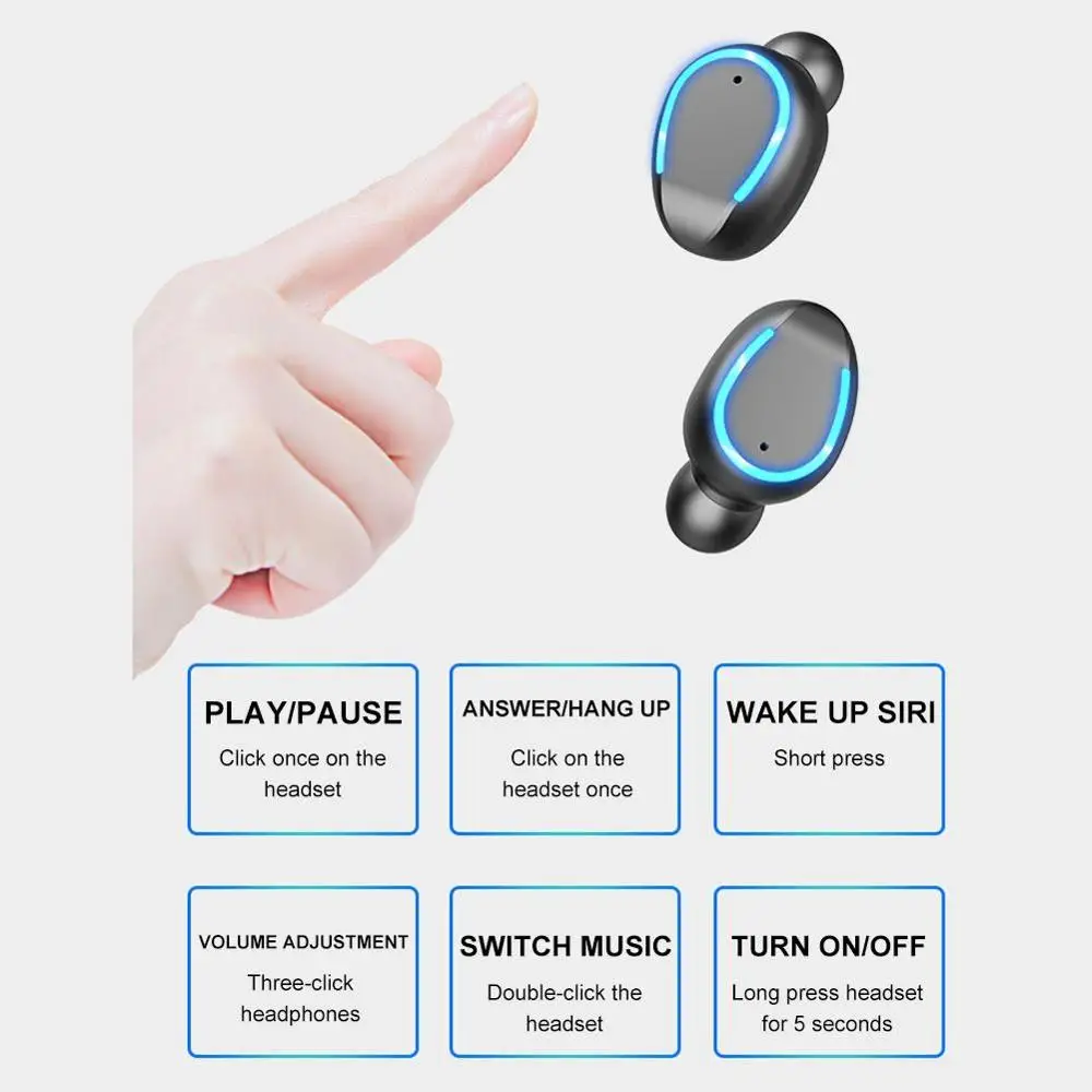 Earphones for airpod Mini LED Display Headphones with Microphone Stereo Sound waterproof Earpiece Wireless Hidden Sport Headsets