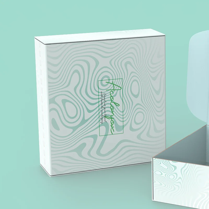 Custom Mint Green Wavy Curve Lines Ripple Pattern East Tearing Open Corrugated 16Oz Tumbler Mailer Boxes